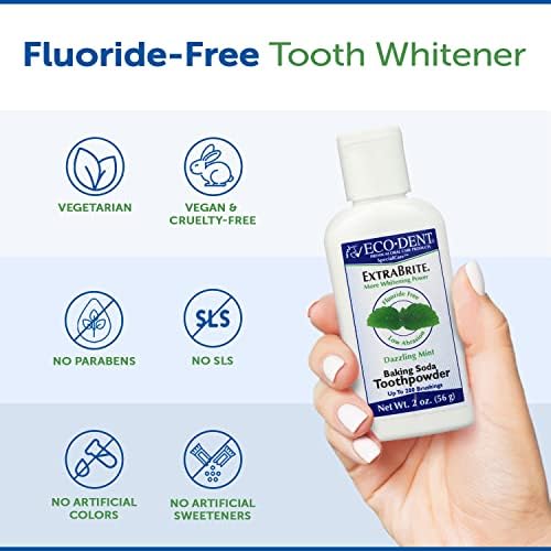 Eco-Dent ExtraBrite Baking Soda Toothpowder, Mint - Fluoride-Free Toothpaste Powder, SLS-Free Tooth Powder with Oxidizing Calcium Peroxide, Whitening Toothpaste Alternative, 2 Oz Ea (Pack of 3)