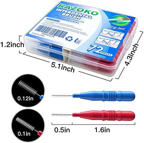 RAZOKO Interdental Brush, Flossing Head,Easy Use Tooth Cleaning Tool 176 Count (2.5mm/3mm)