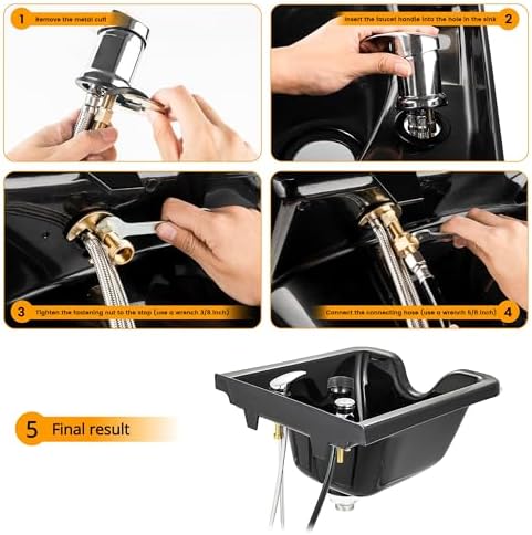 Professional Beauty Salon Shampoo Sink Bowl Faucet and Sprayer Kit with Vacuum Breaker and Flexible Spray Hose - Chrome Finish