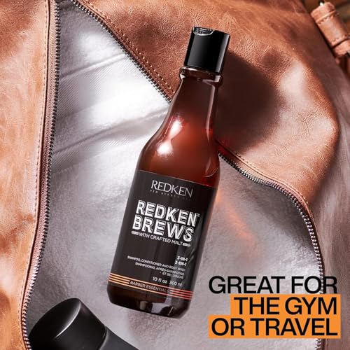 Redken Brews 3-In-1 Men's Shampoo, Conditioner and Body Wash - Multi-Purpose Hair & Body Cleanser For Men - Moisturizes & Hydrates, All-In-One Soap