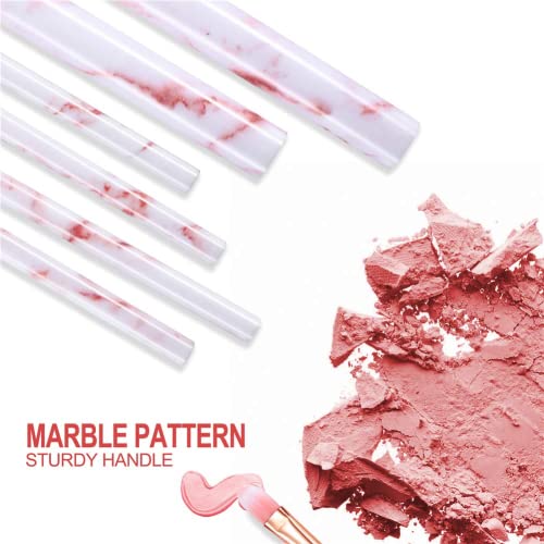 Makeup Brushes Set DUAIU 16PCS Marble Make up Brushes Foundation Eyeshadow Concealer Eyebrow Blush Face Mask Brush Set With Gift Box Make Up Tool（Pink)