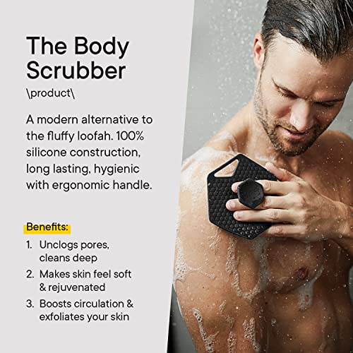 TOOLETRIES Body Scrubber - Exfoliates & Deep Cleans - Silicone Shower & Bathroom Accessory with Bespoke Bristles and Ergonomic Handles - Charcoal