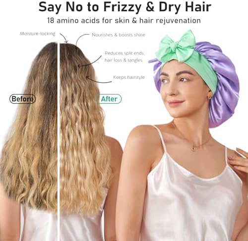 LitBear 100% Mulberry Silk Bonnet for Sleeping Women, 6A 22 Momme, Large Double-Layer Hair Wrap with Tie Band
