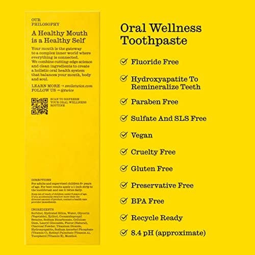 Twice Fluoride Free Hydroxyapatite Toothpaste, Gentle Charcoal Whitening. No Mess, Great Tasting, Complete Oral and Dental Care (ICY Mint Flavor - 4 Pack)