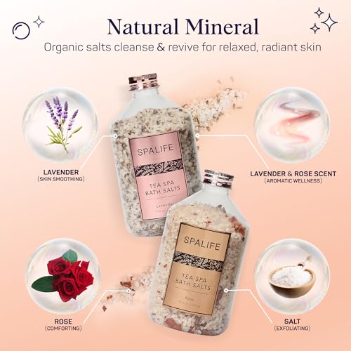 SpaLife Tea Spa Petal-Infused Effervescent Mineral Bath Salts - Lavender & Rose, 2-Pack 17.6 oz. ea for Relaxing Aromatherapy and Soothing Soaks