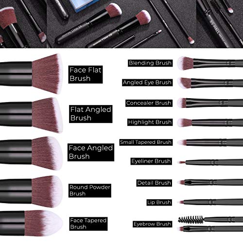 Makeup Brushes BS-MALL Premium Synthetic Foundation Powder Concealers Eye Shadows Makeup 14 Pcs Brush Set, Rose Golden, with Case (Black)