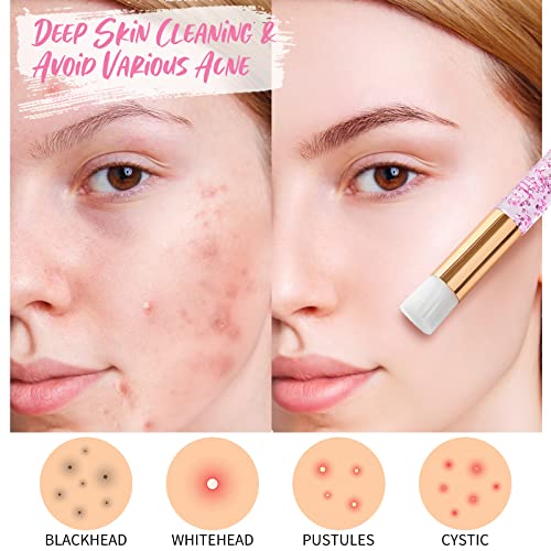 TUZAZO 40 Pieces Pink Lash Shampoo Brushes Set - 20pcs Glitter Crystal Eyelash Extension Cleanser Brush with 20pcs Plastic Travel Tube - Nose Pore Deep Cleaning Brush for Facial Cleansing
