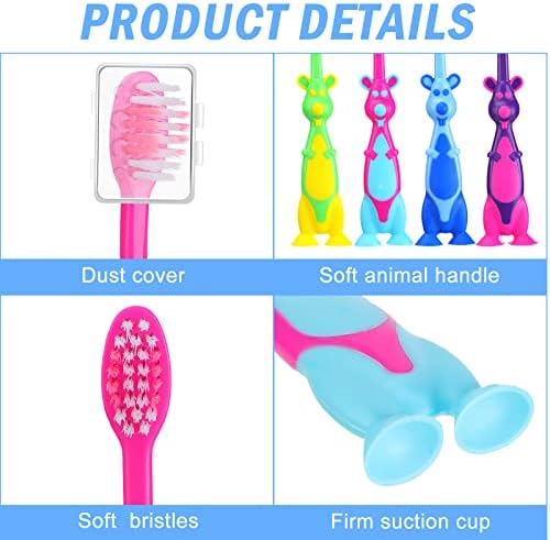 Gerrii Kids Toothbrushes Bulk Soft Lovely Little Kangaroo with Covers Suction Cup Individually Wrapped for Children Toddler Home School Camp Daycare Travel