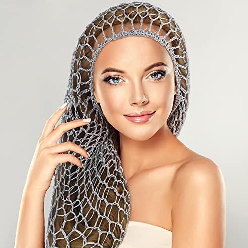 Waydress 3 Pcs Mesh Crochet Hair Nets Rayon Knit Snood Hat Cover 20 Inch Crocheted Sleeping Cap for Women Long Curly Hair
