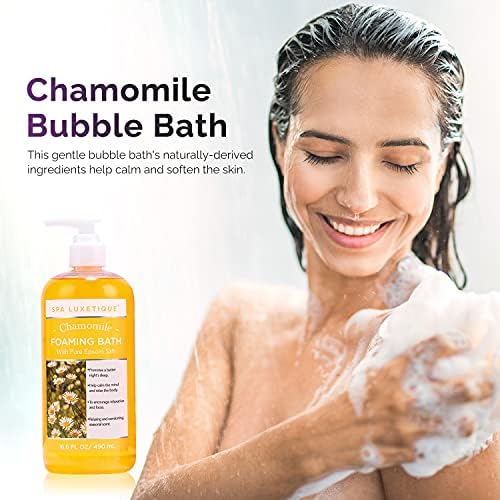 Spa Luxetique Bubble Bath, 3 X 16.9 fl oz Foaming Bath with Pure Epsom Salt, Chamomile, Rose and Lavender Scent Bathing Set, Christmas Gifts Set for Women and Men