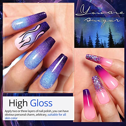 UR SUGAR Glitter Gel Nail Polish Set, 6 Colors Glitter 9D Cat Magnetic Black Nail Polish Color Changing Gel Polish Kit Hot Pink Purple Gold Colors Soak Off Gel Nails Kit Manicure Gift for Women