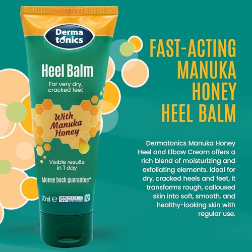 Manuka Honey Heel & Elbow Cream - Moisturizing & Exfoliating Care for Dry, Cracked Heels & Feet, Softening Callus Remover, Hydrating Foot Balm for Smooth, Healthy Skin - 2.37 fl oz Tube