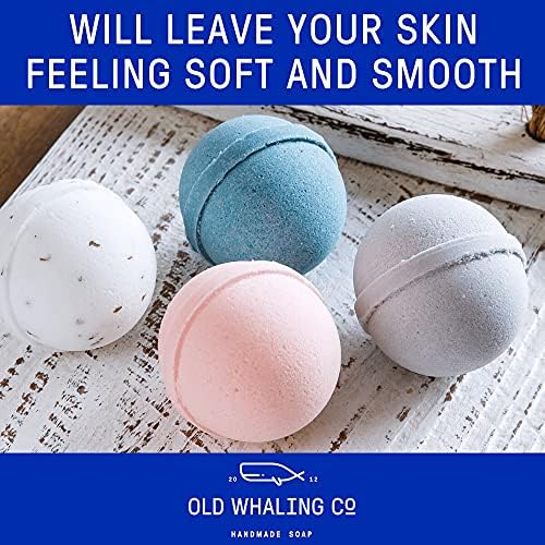 Old Whaling Co Coconut Milk Bath Bomb – Set of 4 – Handmade Bath Soak with Epsom Salts – Cleansing, Soothing and Moisturizing Fizz – Tropical, Floral Scent, 8 oz