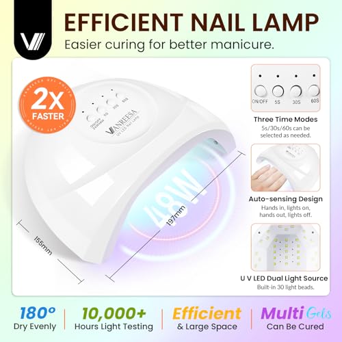 VANREESA Gel Nail Polish Kit with U V Light 74 Pcs Gel Polish Nail Set 56 All Season Colors Nail Polish Set + Base and 4 Effects Top Coat with Manicure Tools Complete Nail Kit Gifts for Women