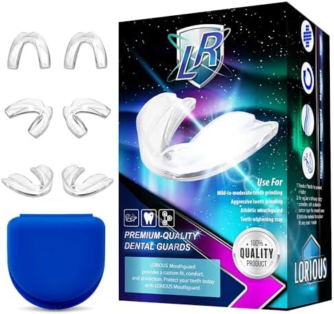 Mouthguard - One Size Fits All Premium Set of 6 BPA Free Moldable, Customizable and Trimmable Medical Grade Mouth Guard for Grinding Teeth Clenching Bruxism, Sport Athletic, Whitening Tray