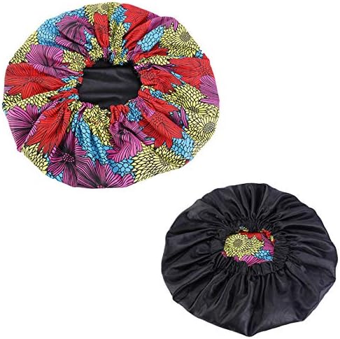 Qianmome Women Double-Layer Extra Large Print Satin Bonnet Sleep Cap African Pattern Fabric Ankara Bonnets