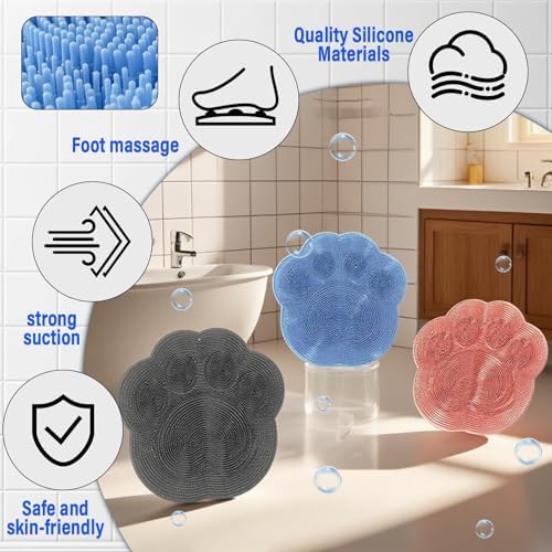 Shower Foot Scrubber Mat, Back Washer Exfoliating Bath Wash Pad, Wall Mounted Slip Suction Cups, Shower Foot Cleaner Dead Skin, Massager Cleaner Wash Brush for Use in Shower Men and Women (Grey)