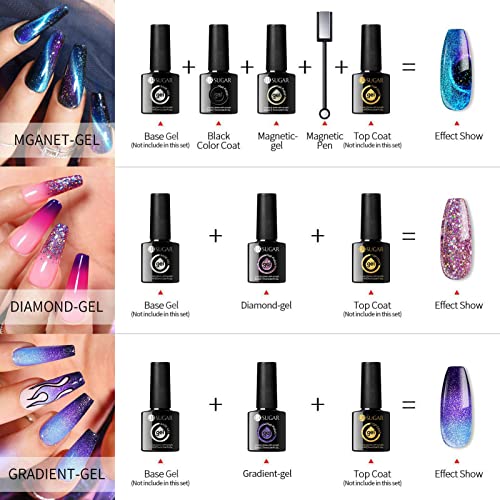 UR SUGAR Glitter Gel Nail Polish Set, 6 Colors Glitter 9D Cat Magnetic Black Nail Polish Color Changing Gel Polish Kit Hot Pink Purple Gold Colors Soak Off Gel Nails Kit Manicure Gift for Women