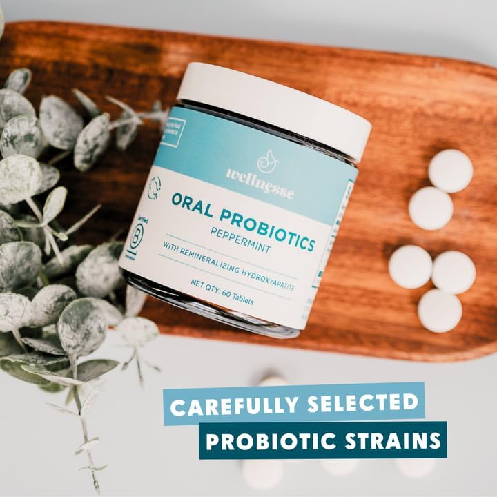 Wellnesse Oral Probiotics with Peppermint and Hydroxyapatite for Teeth and Gums - Fresh Breath Solution & Dental Health Support for Adults & Kids - Probiotics for Bad Breath - Oral Health Lozenges