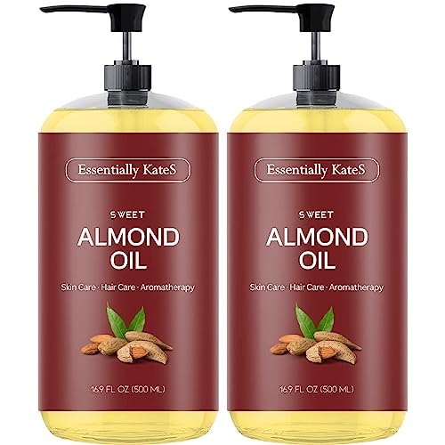 Sweet Almond Oil 33.8 Fl Oz - Pack of 2 x 16.9 Fl Oz - 100% Pure and Natural - Conditioning, Moisturizing & Nourishing - No Greasy Feel - A Natural Vit. E source