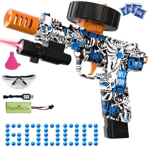Electric Gel Ball Blaster, High Speed Automatic Splatter Ball Blaster with 60000+ and Goggles, JIFTOK Rechargeable Splatter Ball Toys for Outdoor Activities Shooting Game Party Favors-bl pstl