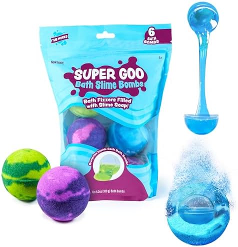 Super Goo Bath Slime 'Surprise' Bombs, 6 Pack | Kids Bath Bombs With Surprise Inside | Nontoxic | Stretchy, Squishy Slime Soap | Sensory Fun for Kids