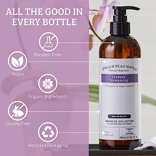 Pharmacopia Hotel Argan Oil Shampoo – Natural Hair Care with Plant Based & Organic Ingredients - Aloe Vera wtih Green Tea and Melon Essence - Vegan, Cruelty Free, No Paraben, 16.2 oz