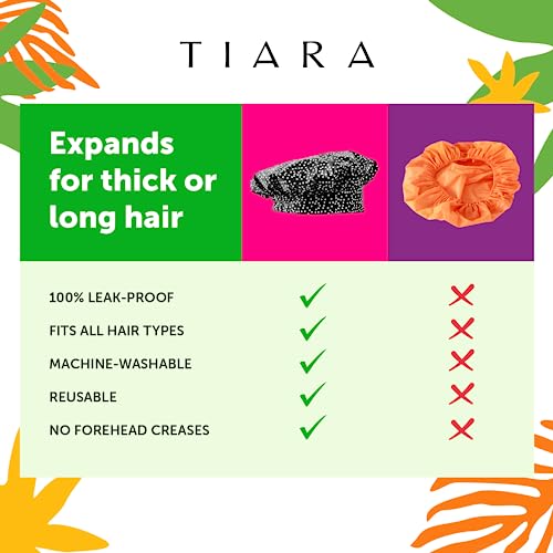 TIARA 2-in-1 Luxury Shower Cap for Women Reusable Waterproof – Hair Cap for Long & Short Hair – All Size Fit Flexi Shower Cap, Terry Lined Leakproof Cloth (Patented), Soft & Breathable