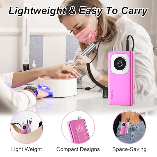 Electric Nail Drill Professional: Rechargeable Nail File with Bits for Acrylic Gel Nails, Professional Nail Drill Manicure Pedicure Polishing Shape Tools for Home Salon