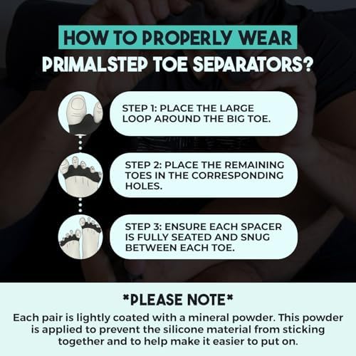 VYCE PrimalStep Toe Separators - Over 50% Thicker and More Durable than ALL Others - Doctor Recommended - Designed in the USA - 4 pack (1 Pair Size Large, 1 Pair of Size S/M)