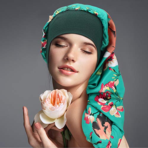 SATINIOR 6 Pcs Long Hair Satin Bonnet for Sleeping Extra Large Sleep Braid Bonnet Elastic Band Silk Night Sleep Hat for Women Long Curly Hair Braids Multi