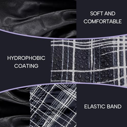 Years calm Shower Cap for Men Waterproof Reusable - Fashion Dual-Layer Design, Adjustable Elastic Band for Long & Curly Hair, XL Bath & Spa Cap for Travel, Satin Lined Shower Cap Black