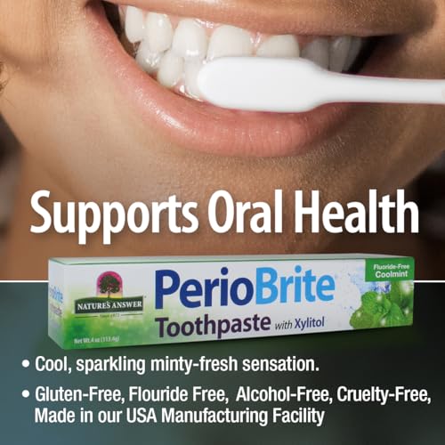 Nature's Answer PerioBrite Toothpaste, Cool Mint, 4-Ounce (Pack of 2) Fluoride Free with CoQ10 & Folic Acid | Whitens Teeth | Freshens Breath | Removes Plaque | Minimizes Dry Mouth