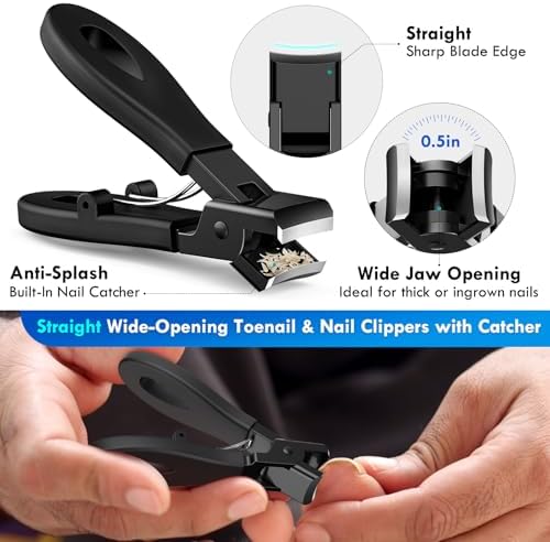 Professional Ingrown Toenail Tools Kit for Seniors,Wide Jaw Straight Nail Clippers,Large Angled Nail Clipper Cutters for Heavy Duty Thick Toe Nails or Fingernail,Manicure Set for Men Women