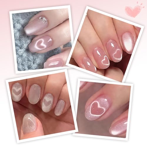 Heart Magnet for Cat Eye Gel Polish, Magnetic Nail Art Tool for Stunning Cat Eye , DIY Manicure Kit with Y-Shaped Guide Sticks, Nail Magnet for Home and Salon Use (2pcs)
