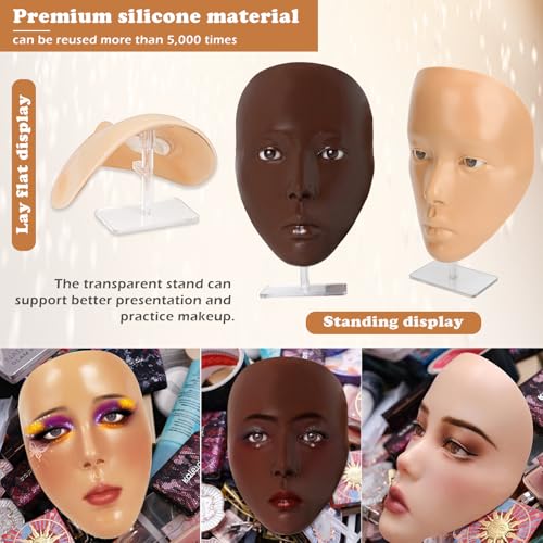 Makeup Mannequin Face Kit, Silicone Face for Makeup Practice Full Face for Must Haves, Mannequin Eye Face for Makeup Practice with Makeup Brushes Set & Eye Shadow & Eyebrow Pencil(Wheat)