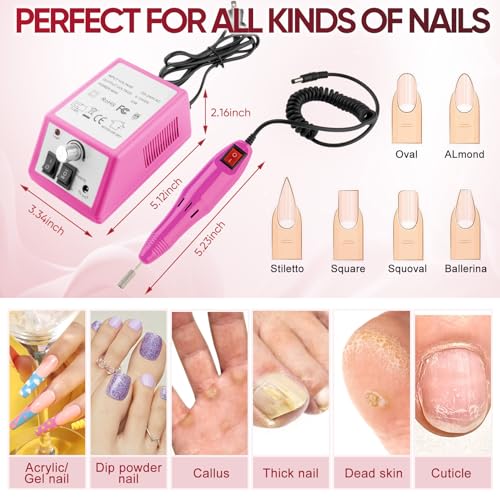 Professional Electric Nail Drill Machine Nails File Kit Manicure Pedicure Set for Acrylic Nail Gel Dip Powder Art Shape Remover Tool Polisher Grinder Low Noise with 156pcs Sanding Bands