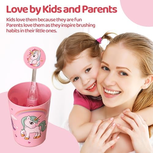 Lily's Home Kids Flashing Timer Toothbrush Kids with Soft Bristles, Rising Cup & Cover - Fun 2-Min Light-Up Brushing for Children - Toddler Soft Toothbrush Kit (Unicorn)