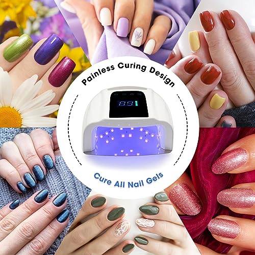 UV LED Nail Lamp 96W, Rechargeable UV Light for Gel Nails with Metal Base, Auto Sensor and 4 Timer Settings, Salon Quality UV Nail Light(White)