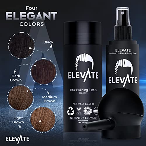ELEVATE Hair Perfecting 3-in-1 Kit Set Includes Natural Hair Thickening Fibers & Spray Applicator Pump Nozzle & Locking Setting Hold Spray | Instantly Conceal Balding and Thinning Areas (Black)