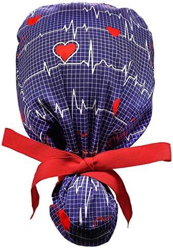 Working Cap with Buttons and Sweatband Adjustable Ribbon Tie Ponytail Hats for Women,Long Hair Head Covers Hair Caps