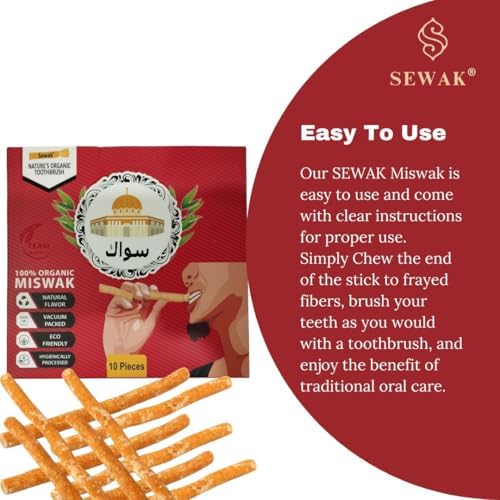 Miswak Sticks for Teeth Natural Toothbrush Organic مسواك Vegan and Cruelty Free Vacuum Sealed (Pack of 10)