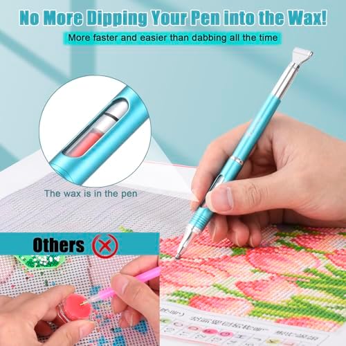 Diamond Art Pen Refillable Wax Pen for Diamond Painting, Metal 5D Diamonds Art Accessories Pens with a Multi Placer, Blue