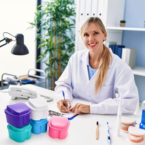 ZENFUN 20 Packs Denture Cases Dental Box For Artificial Teeth Denture Retainer Case Bulk Denture Holder with Strainer Basket Denture Soaking Container False Teeth Storage Box, Individually Sealed