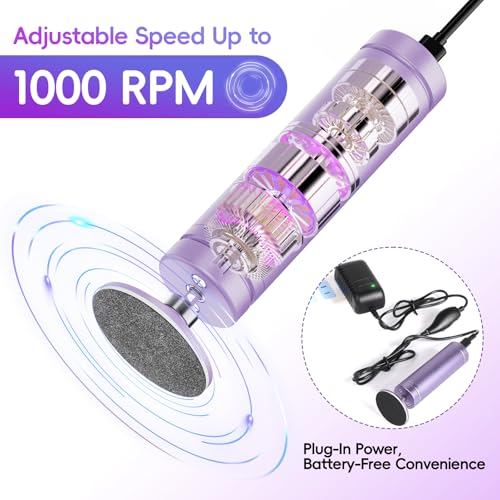 Electric Foot Callus Remover, 4.7” Callus Remover for Feet with 60Pcs Sandpaper Discs, Foot Scrubber, Professional Stepless Speed Control Pedicure Tools for Dead Skin Calluses, Purple