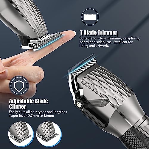 Professional Hair Clippers for Men, Professional Barber Clippers and Trimmer Set, Cordless Beard Trimmer Haircut Grooming Kit Gift for Men Women Kids Grey