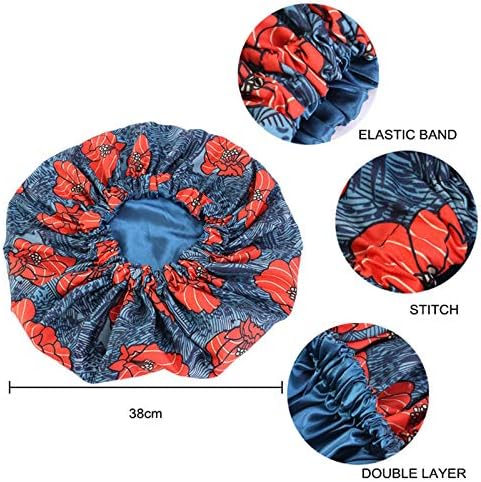 Qianmome Women Double-Layer Extra Large Print Satin Bonnet Sleep Cap African Pattern Fabric Ankara Bonnets