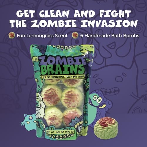 Zombie Brain Bath Bombs- 6-Pack Bath Bombs for Boys Girls- Halloween Gifts for Kids- Fun Boo Basket Stuffers for Kids - Natural, Child-Safe Ingredients - No Choking Hazard, No Dyes-16.8oz