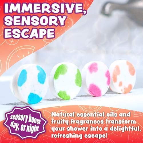 Tub Works® Fruit Fusion™ Shower Steamers for Kids, Variety 12 Pack | Fresh & Fruity Shower Steamers Aromatherapy | Fun Shower Bombs | Alternative to Kids Bath Bombs for a Sensory Shower Experience