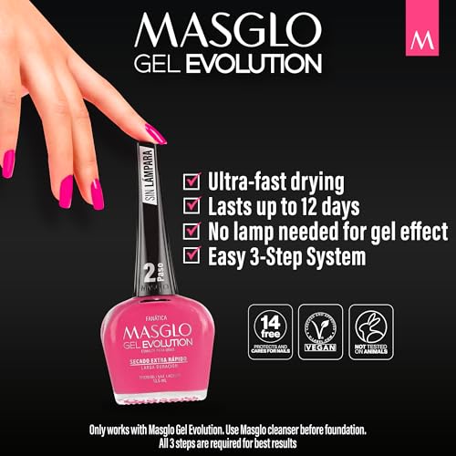 MASGLO GEL EVOLUTION Nail Polish Gel Effect, No UV/Led Lamp, Duration Up to 12 days 2 PCs (Base - Top Coat) for Manicure